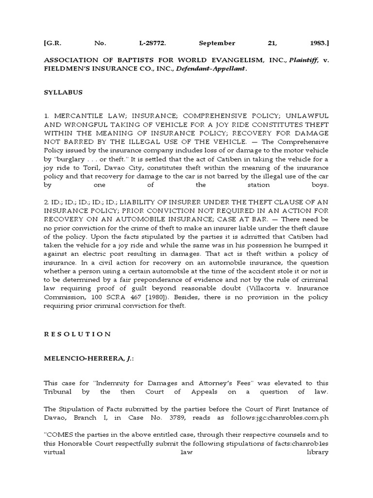 Association of Baptists For World Evangelism, Inc. v. Fieldmen's ...