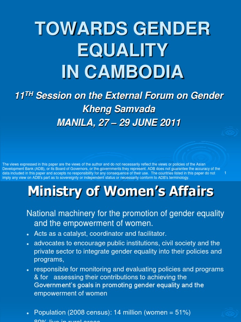 Towards Gender Equality in Cambodia | PDF | Gender Equality | Gender ...