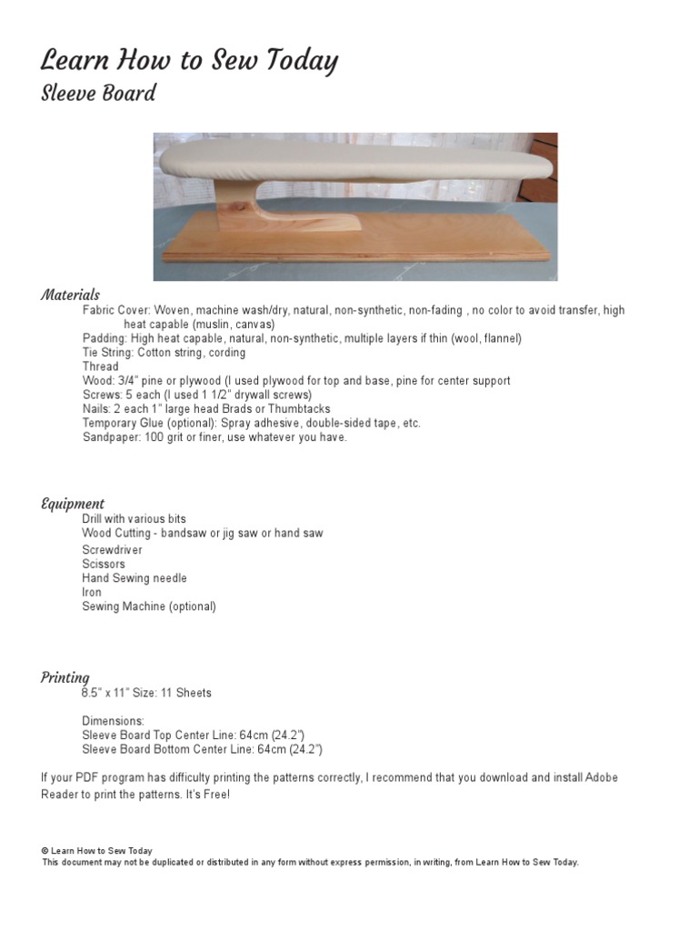 Learn How To Sew Today Sleeve Board PDF Sewing Drill