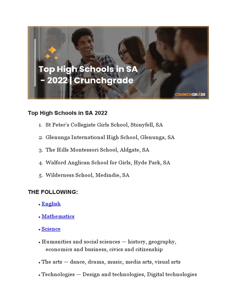 Top High Schools in SA 2022 PDF Vocational Education Schools
