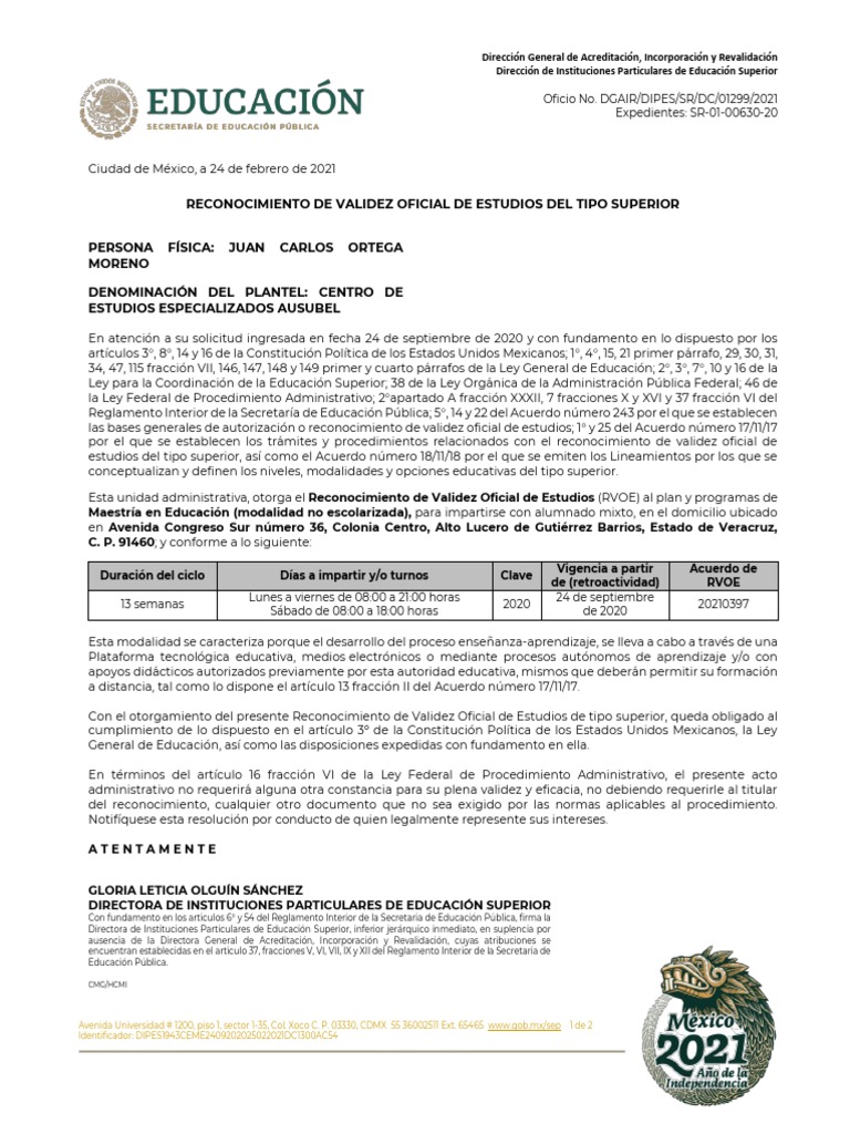 RVOE para Maestría en Educación | PDF | México | Plan de estudios
