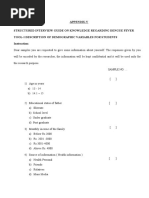 Appendix-V Structured Interview Guide On Knowledge Regarding Dengue Fever Tool-I Description of Demographic Variables For Students Instruction