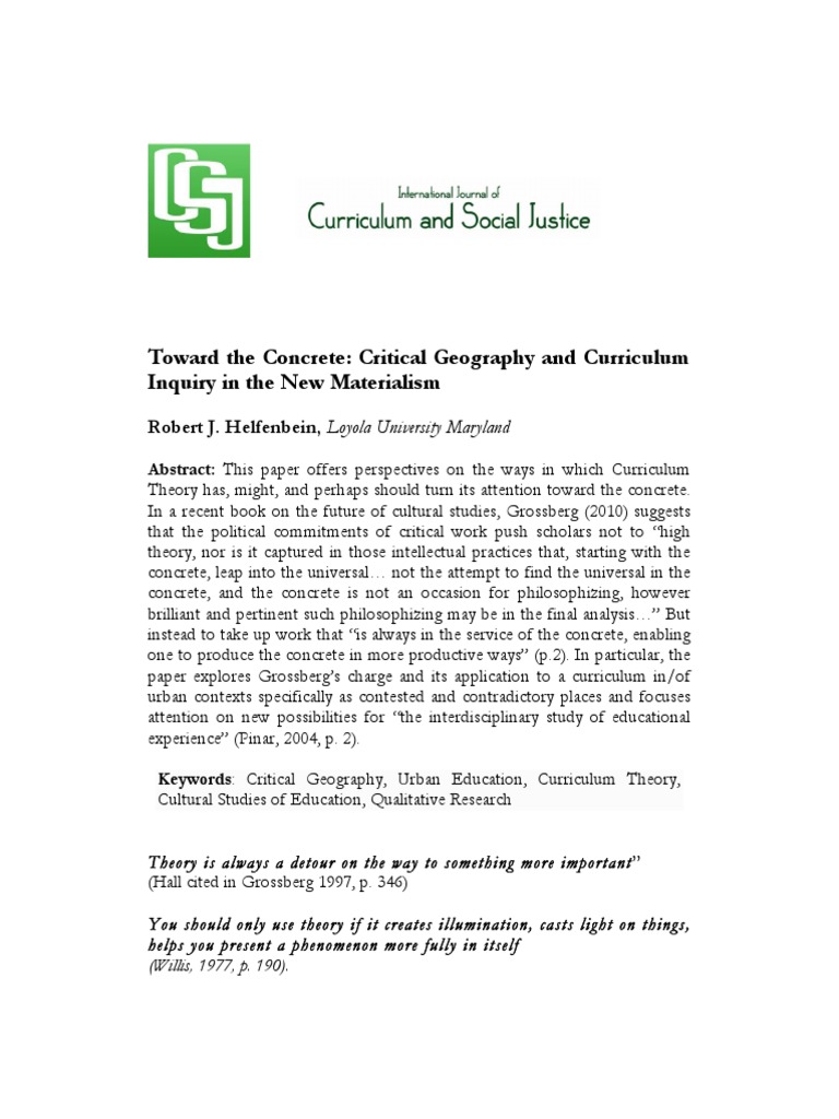Toward The Concrete Critical Geography and Curriculum Inquiry in The