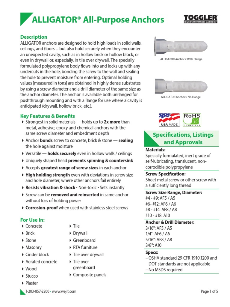 ALLIGATOR® AllPurpose Anchors Description PDF Screw Economic