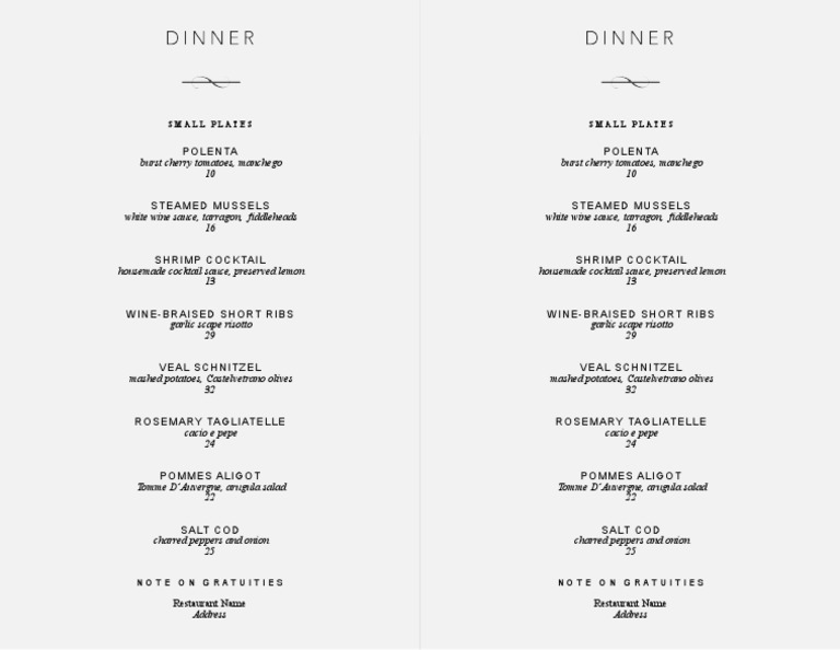 Fine Dining Menu 1 | PDF