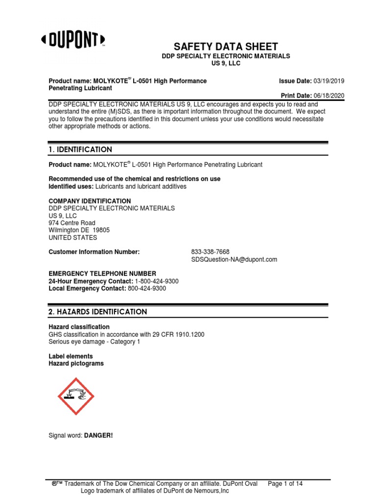 MSDS Lubricant PDF Toxicity Dangerous Goods