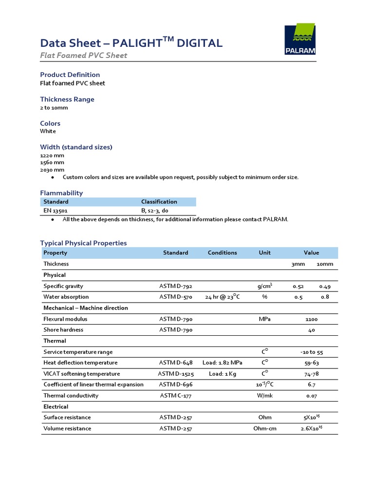 PALIGHT Digital Foamed PVC Data Sheet | PDF | Polyvinyl Chloride ...