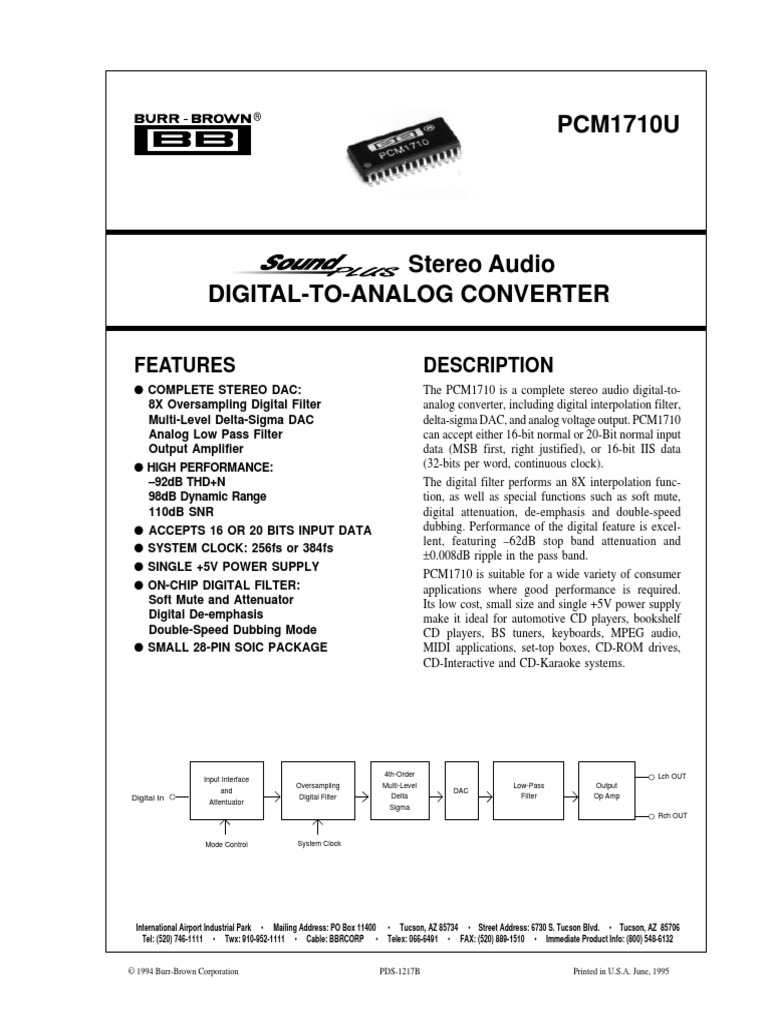 PCM1710U: Features Description | PDF | Low Pass Filter | Power Supply