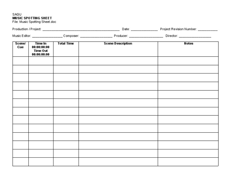 Music Spotting Sheet PDF