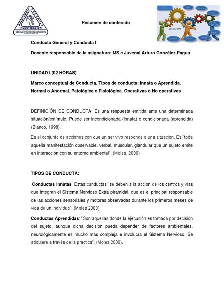 Tipos de Conducta: Innata y Aprendida | PDF | Comportamiento | Fisiología