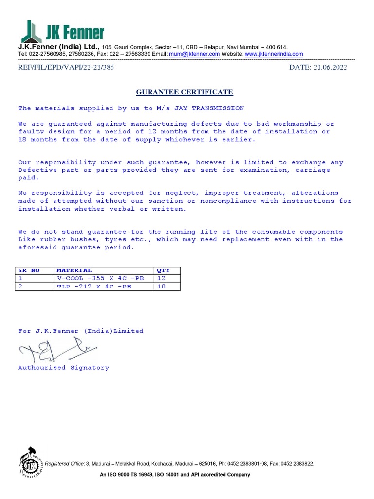 TEST CERTIFICATE PULLEY PDF