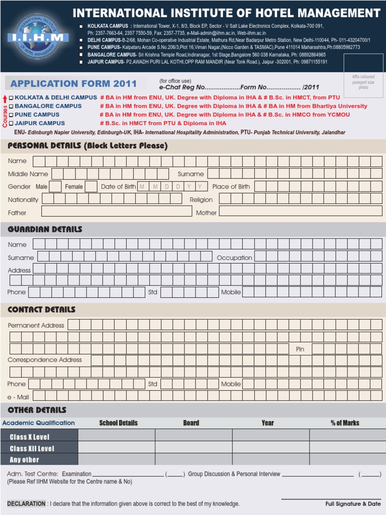 IIHM 2011 Application Form | PDF | Computers