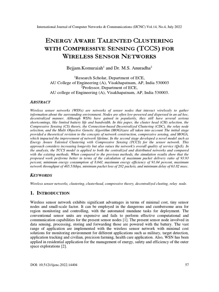 Energy Aware Talented Clustering With Compressive Sensing (TCCS) For ...