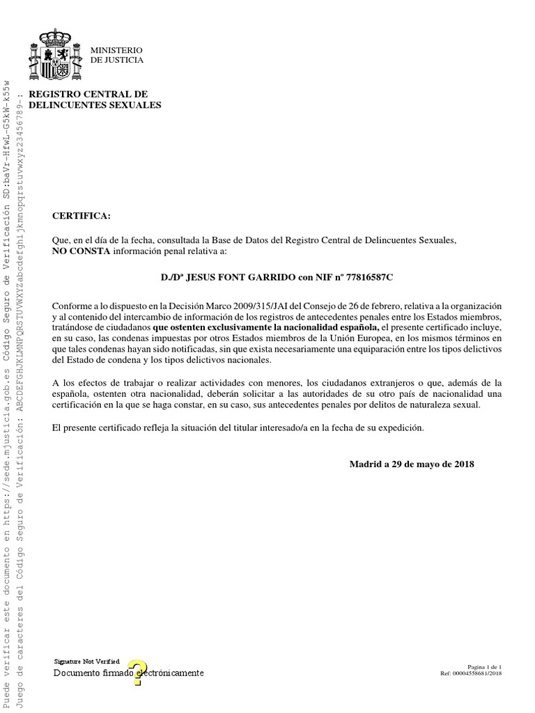 Certificado Delitos Sexuales PDF Justicia Crimen y violencia