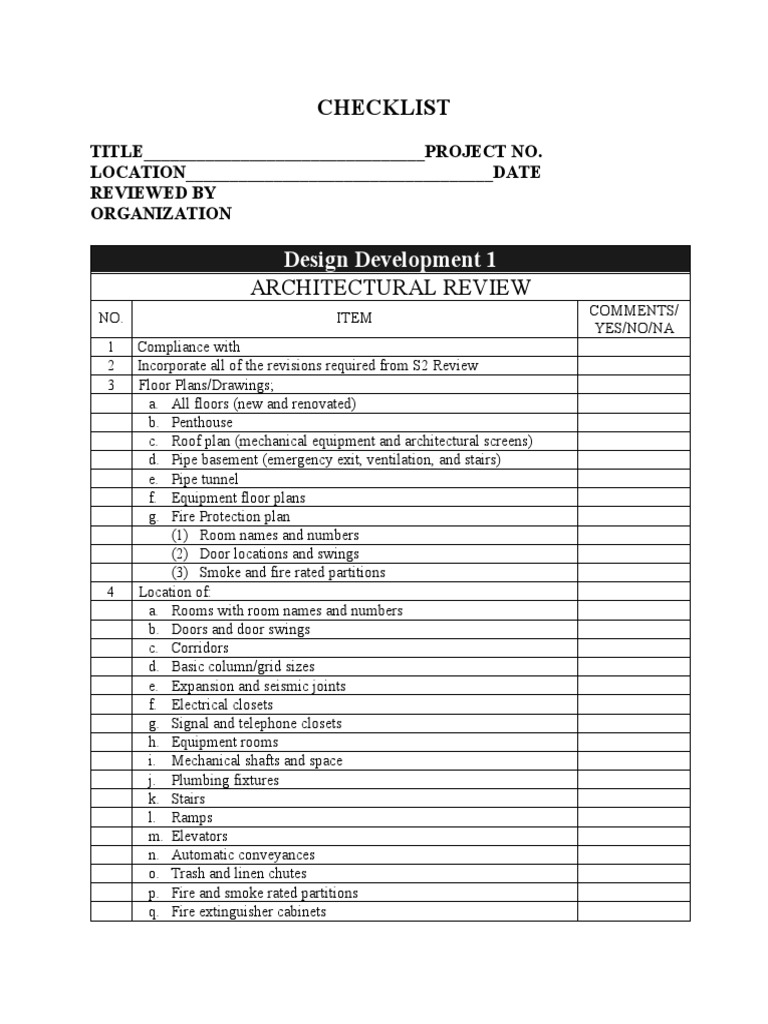 Design development checklist pdf door wall