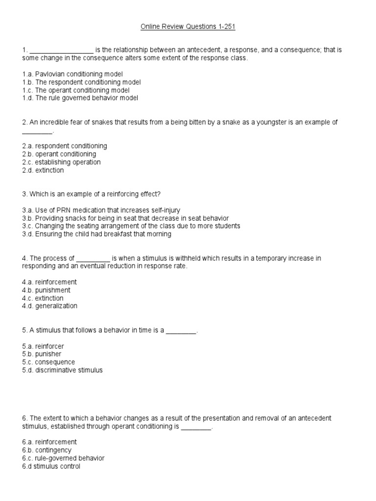 Behavior Analysis Review Questions | PDF | Reinforcement | Behaviorism