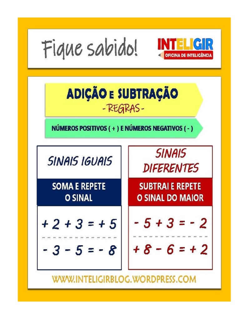 Regra de Sinais - Adição e Subtração | PDF