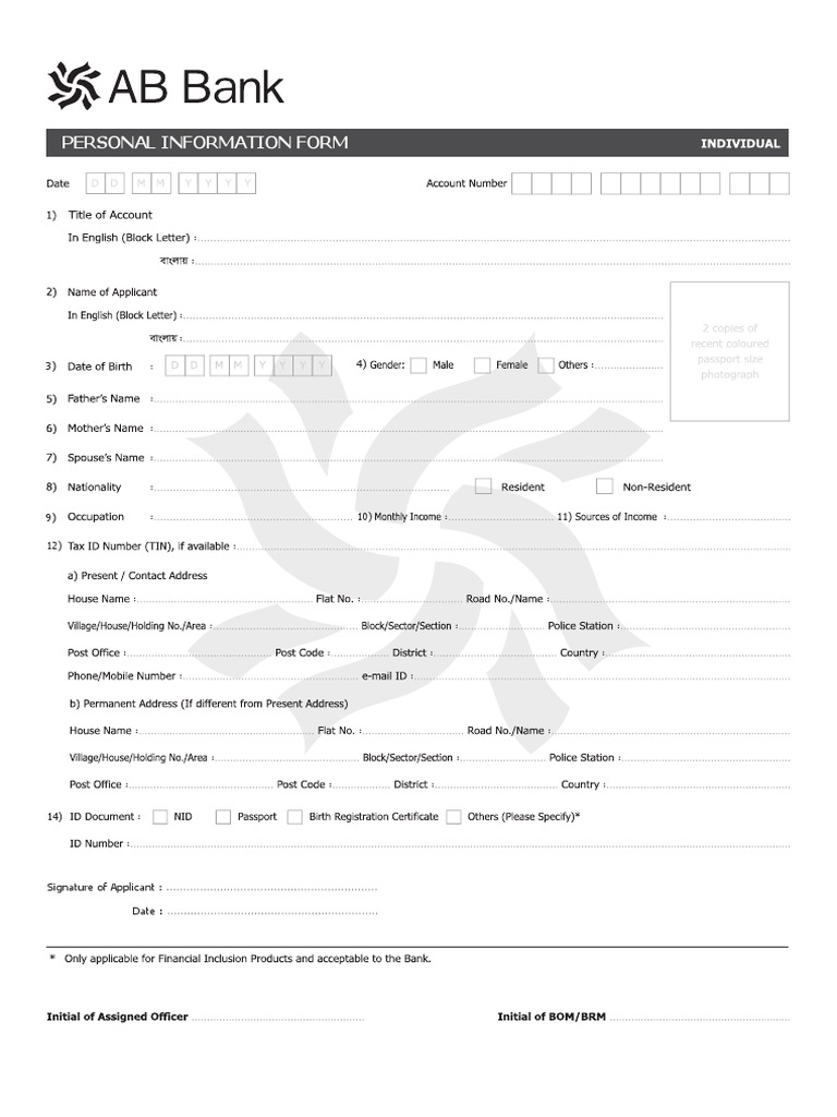 Personal Information Form PIF Individual 1June 2021 PDF