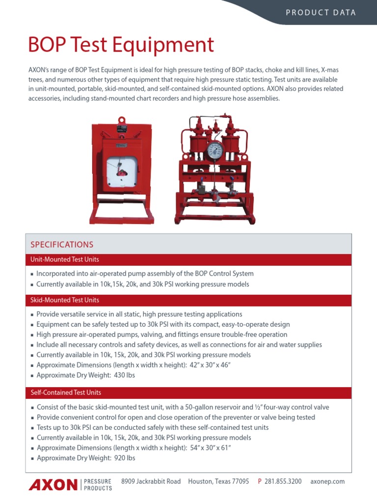 BOP Test Equipment Specifications | PDF | Pump | Tools