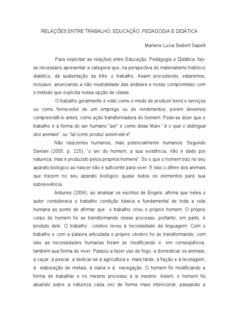 Trabalho e Educação na Pedagogia | PDF | Science | Método científico