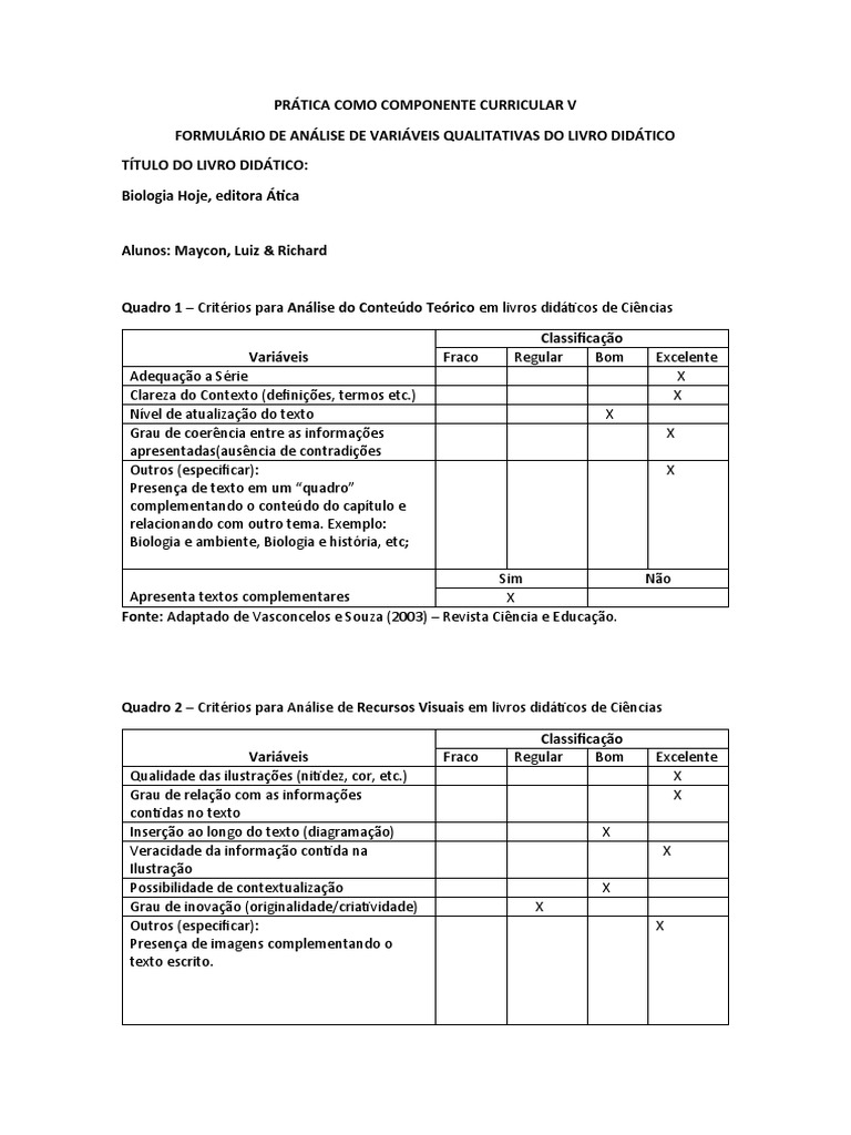 Formulário de Análise Do Livro Didático | PDF | Science | Livros