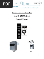 Parameter and Error List Zanotti GM-Uniblock Zanotti GS-Split