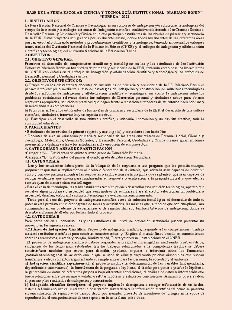 Base de La Feria Escolar Ciencia y Tecnología Institucional2 | PDF ...