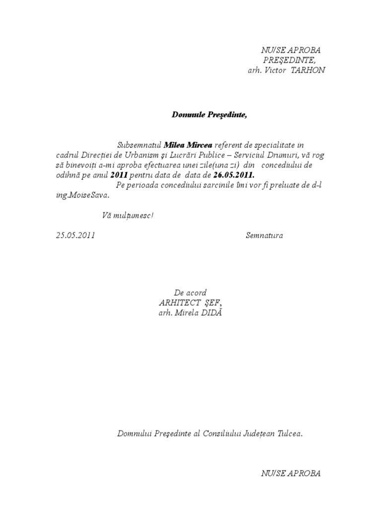 Cerere Concediu De Odihna