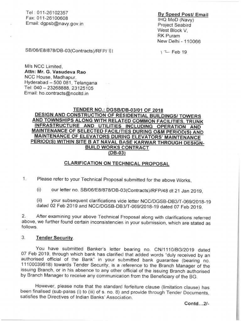 Db-03-Letter-12-02-2019-Clarification For Technical Bid | PDF