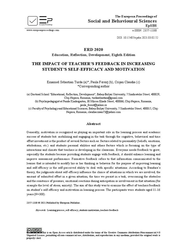 The Impact of Teachers Feedback in Increasing Stu | PDF | Self Efficacy ...