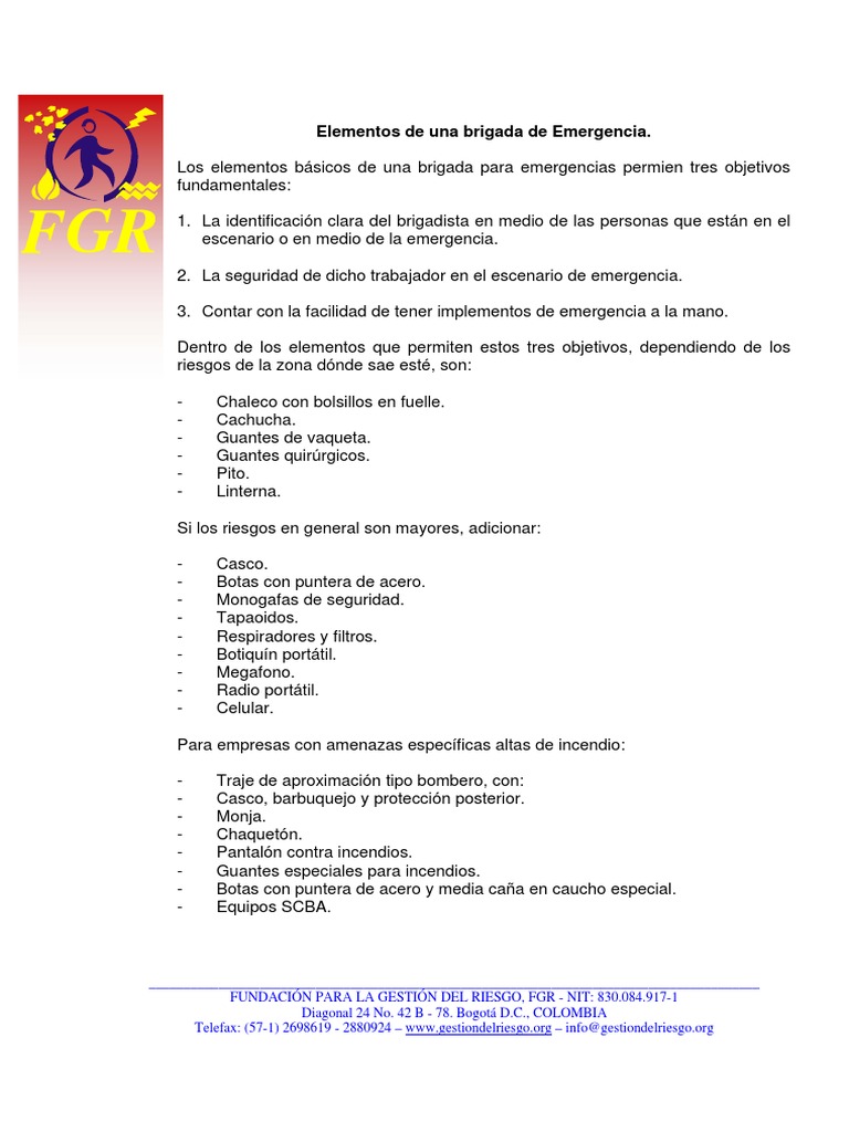 Elementos de Emergencia para Brigada | PDF