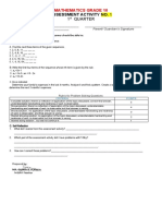 Assessment Activity No. 1: Mathematics Grade 10