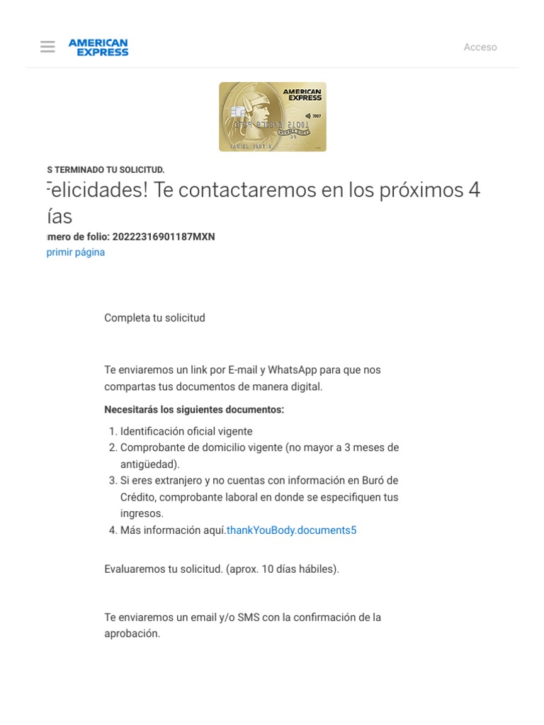 Proceso de Solicitud American Express | PDF