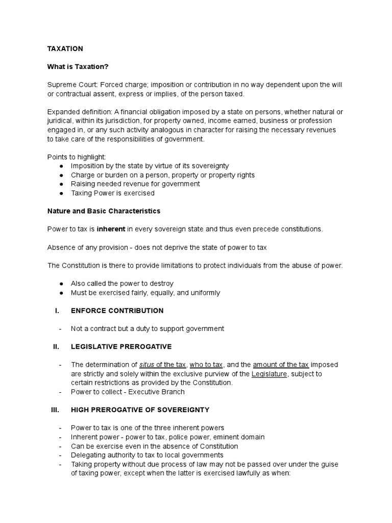 DEFINITION OF TAXATION and NATURE AND BASIC CHARACTERISTICS PDF