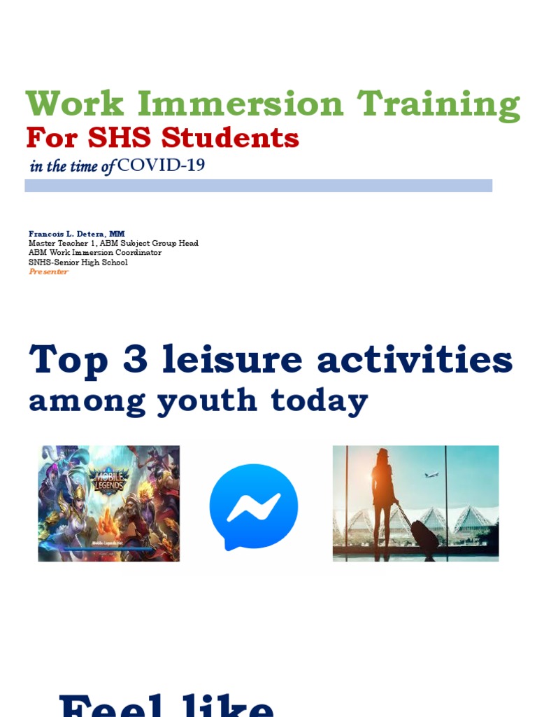 Work Immersion Training for SHS Students | PDF | Artificial ...