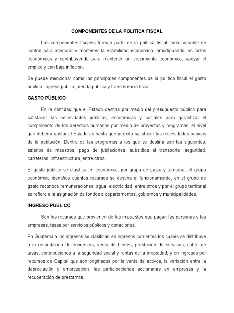 Componentes de La Política Fiscal | PDF | La política fiscal | Presupuesto