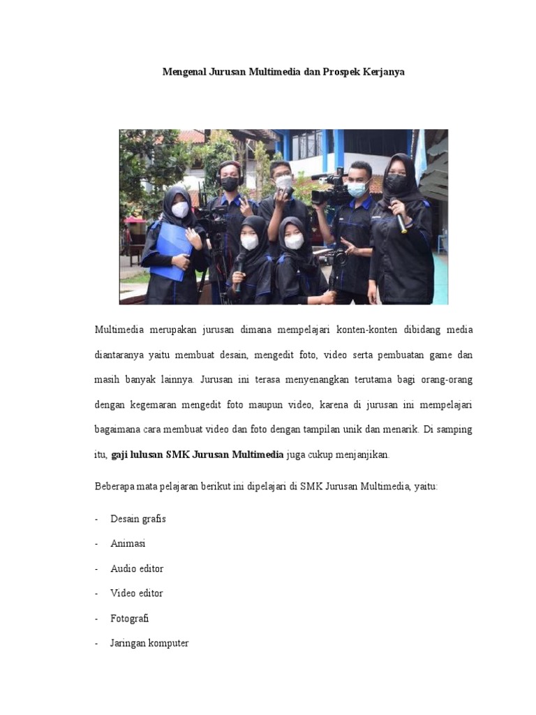 Mengenal Jurusan Multimedia Dan Prospek Kerjanya | PDF