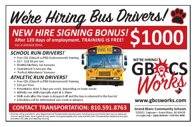 We're Hiring Bus Drivers!: New Hire Signing Bonus! | PDF