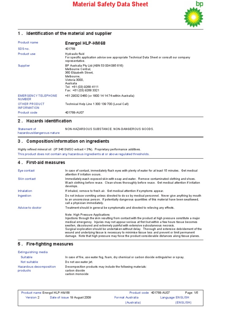 MSDS Energol HLP 68 PDF
