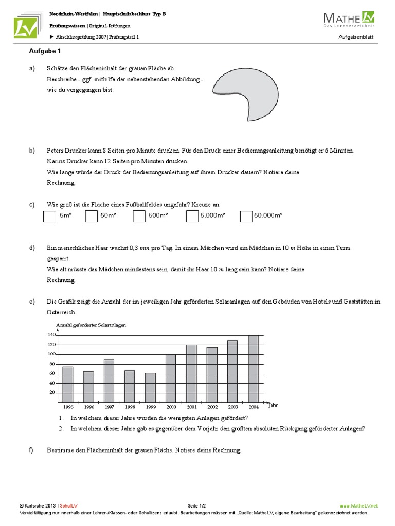 Teil 1 Abschlussprüfung 2007 Mathe (Zentrale Pruefung 10) NRW Aufgaben SchulLV de PDF