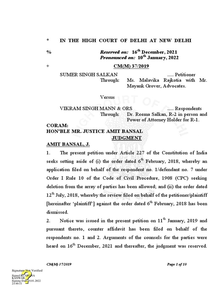 High Court Delhi judgment on damages suit against ex-wife, brother-in ...