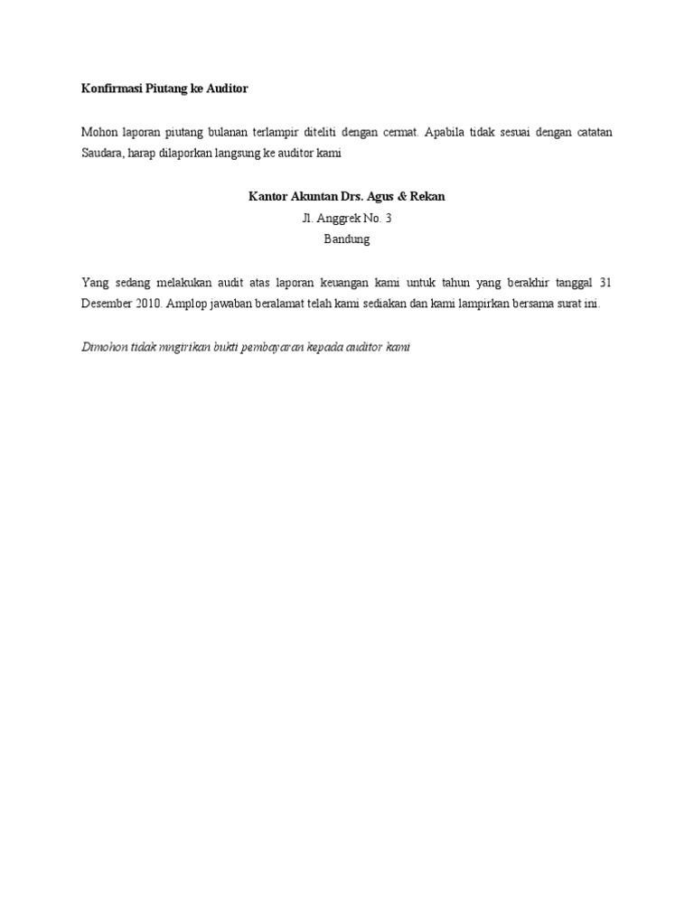Contoh Surat Konfirmasi Negatif
