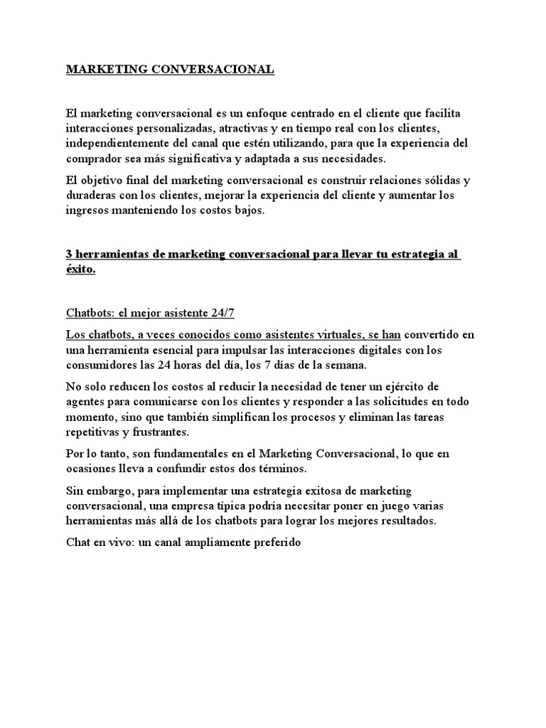 Estrategias de Marketing Conversacional | PDF | Chat en linea | Marketing