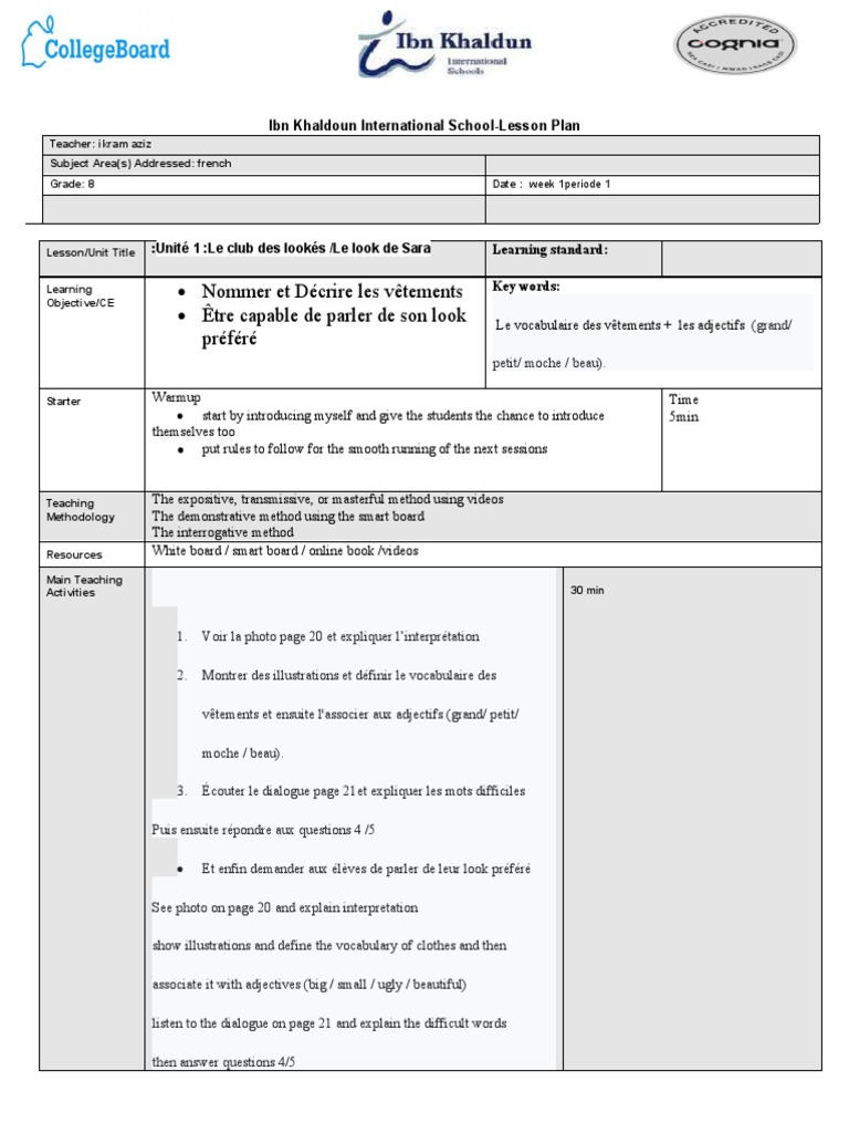 french-lesson-plan-week-1-periode-1-pdf-linguistics-communication