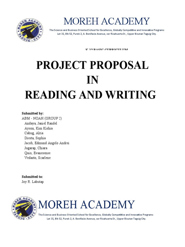 Project Proposal IN Reading and Writing: Moreh Academy | PDF ...
