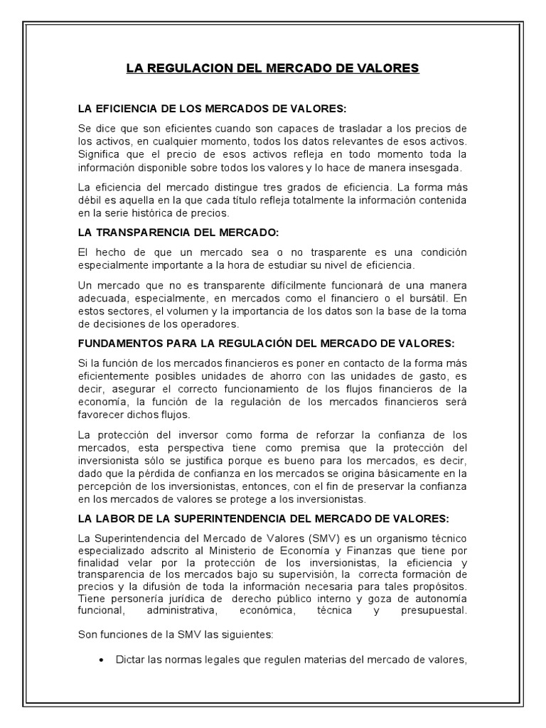 La Regulacion Del Mercado de Valores | PDF | Bolsa de Valores | Mercado ...
