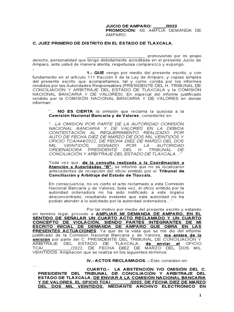 JUICIO DE AMPARO Ampliacion de Demanda | PDF | Caso de ley | Demanda ...