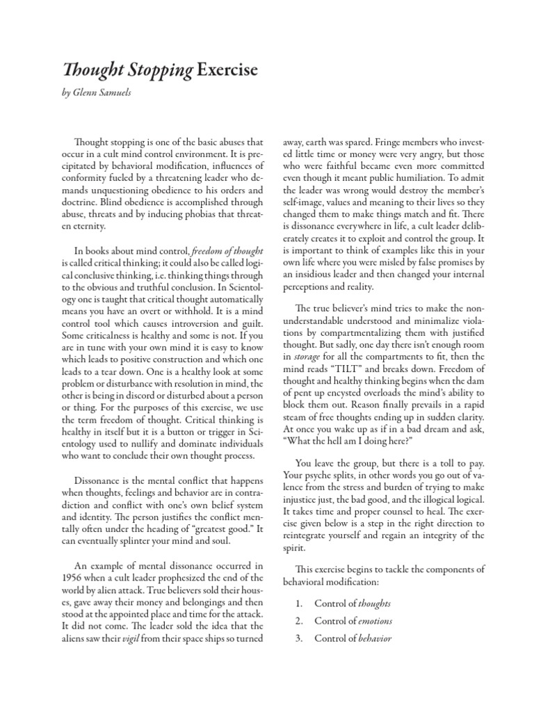 Thought Stopping Exercise 1 by Glenn Samuels | PDF | Thought | Mind Control