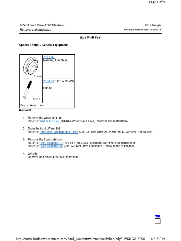 20503 Front Drive Axle and Differential Removal and Installation