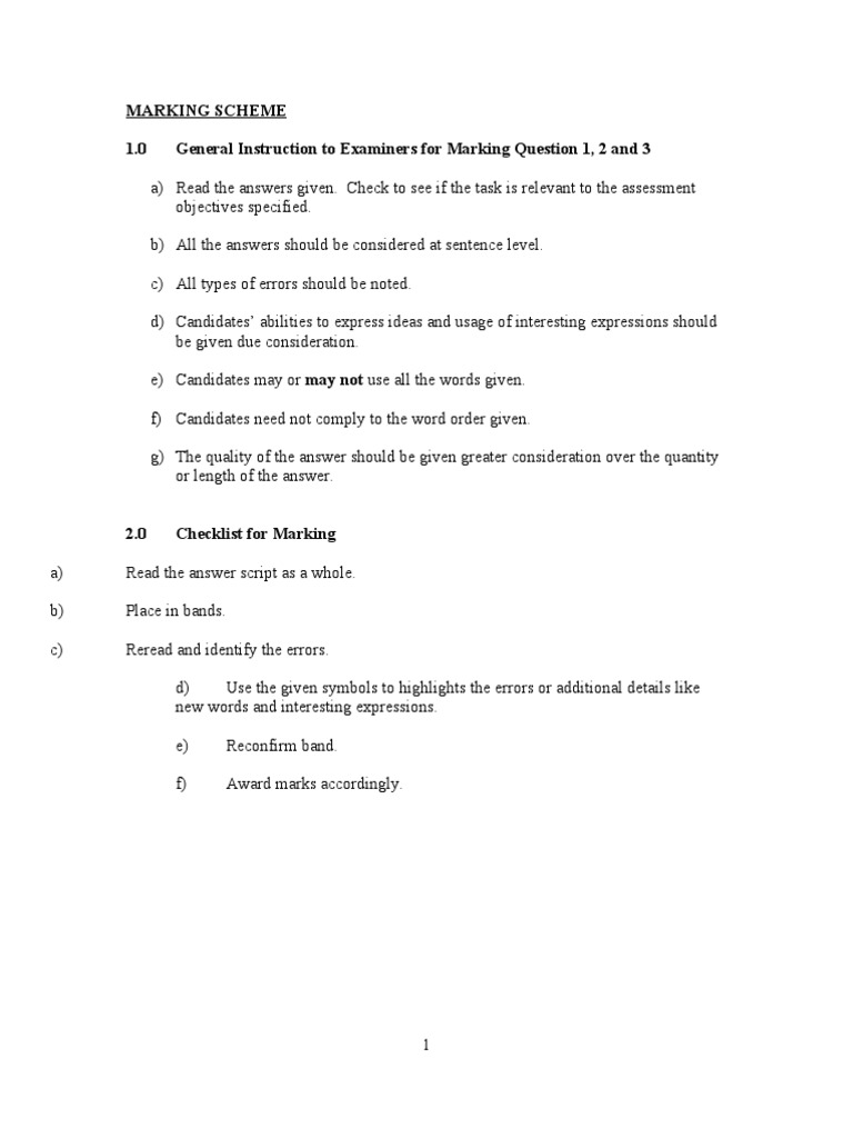 Marking Scheme for English Assessment | PDF | Question | Punctuation